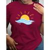 Designed To Evoke The Beauty of Sunset and Ocean Waves, This Women'S Casual Short-Sleeved Crew Neck T-Shirt Is Made of Soft,
