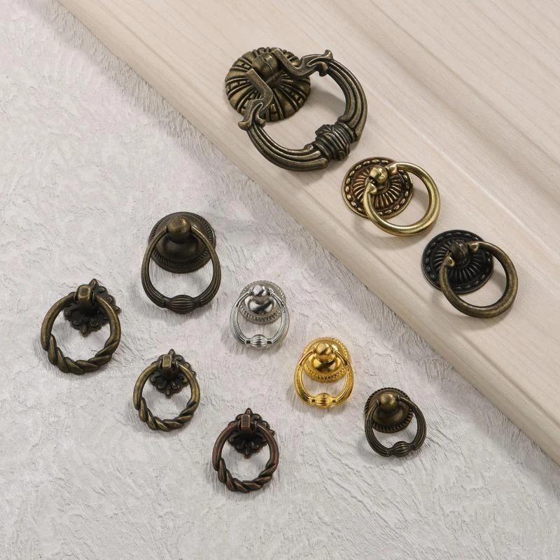 Heavy Duty Retro Drawer Ring Pulls Zinc Alloy Multiple Vintage Styles for Bathroom Wardrobe Cabinet Home Decor