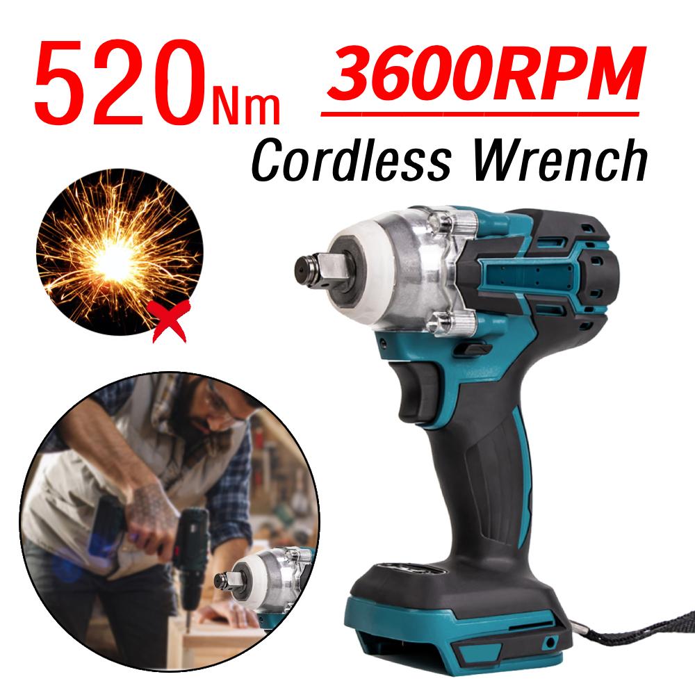 3600RPM Cordless Wrench Max 520Nm Rechargeable Electric Drill  1/2 Socket Electric Impact Spanner for Makita 18V-21V Battery