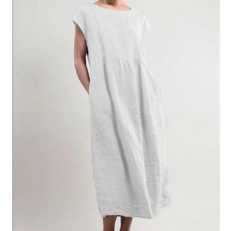 Spring/Summer Short Sleeve Loose Dress Casual Solid Color Pocket Dress for Women
