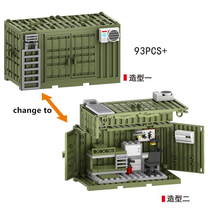 Tabără militară depozit arme echipamente blocuri de construcție buncăr soldat dormitor cameră pompă incendiu kit blocuri container jucării