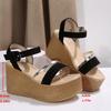 Fashion Wedge Sandals 2025 Fashion Weave Platform Plus Size High Heel Sandalias Thick Bottom Retro Open Toe Ladies Shoes