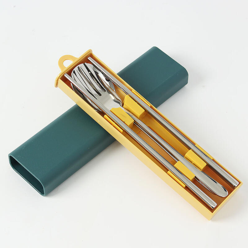 Gourmet Portable Spoon and Fork Set (Blue-Green + Stainless Steel)