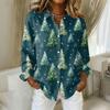 Women's Christmas Printed Button Up Long Sleeved Casual Regular Shirt With Collar Top