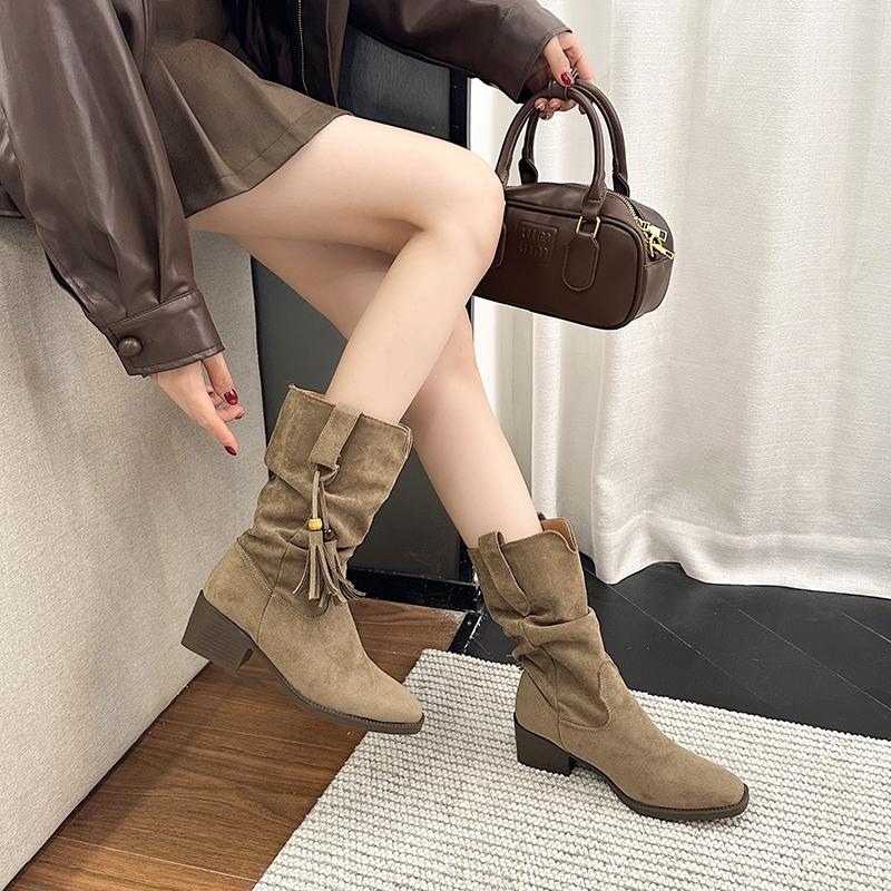 Fashion Women's Boots Autumn Winter Retro Suede Middle Cylinder Ankle Boots Comfortable Rubber Sole Soft Sole Snow Boots Women's Shoes