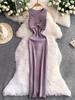 Celebrity Goddess Sexy Knit Dress with Metal Buckle Waist, Round Neck, and Hip-Hugging Slim Fit