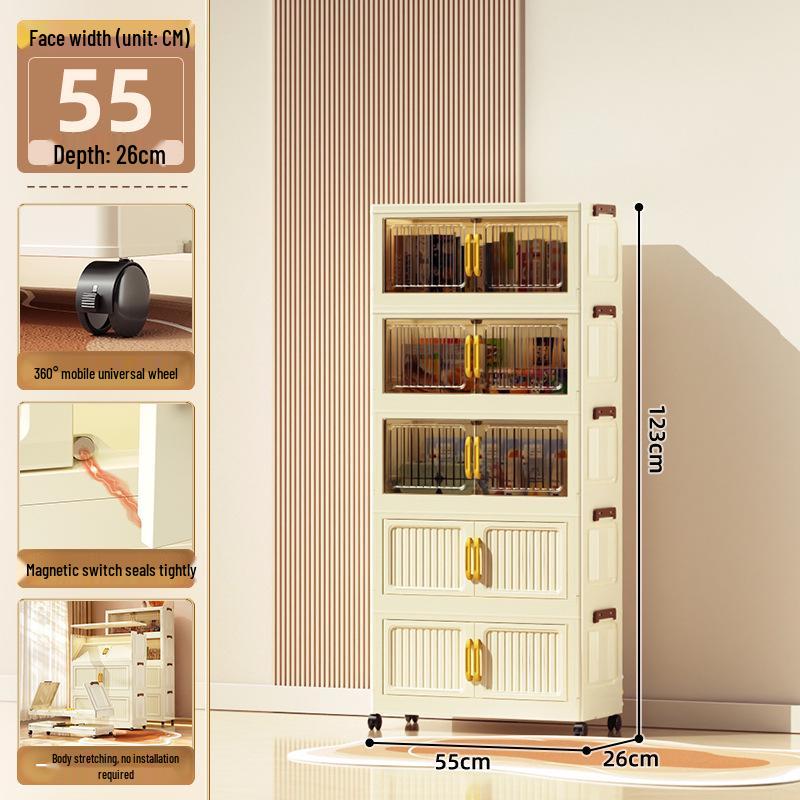 40-60cm Wide Transparent Foldable Double Door Floor Storage Cabinet with Multiple Layers