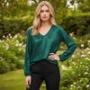 Women Elegant Loose V Neck Long Sleeve Solid Sequin T Shirt Top