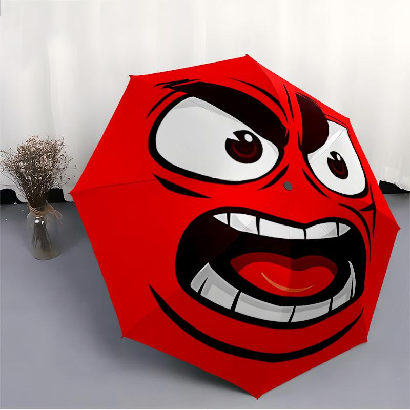 1PC Angry Emotion Automatic Folding Umbrella Automatic Open/Close, Automatic Folding, 8-Rib Durable Frame, Portable Travel Umbrella S10704