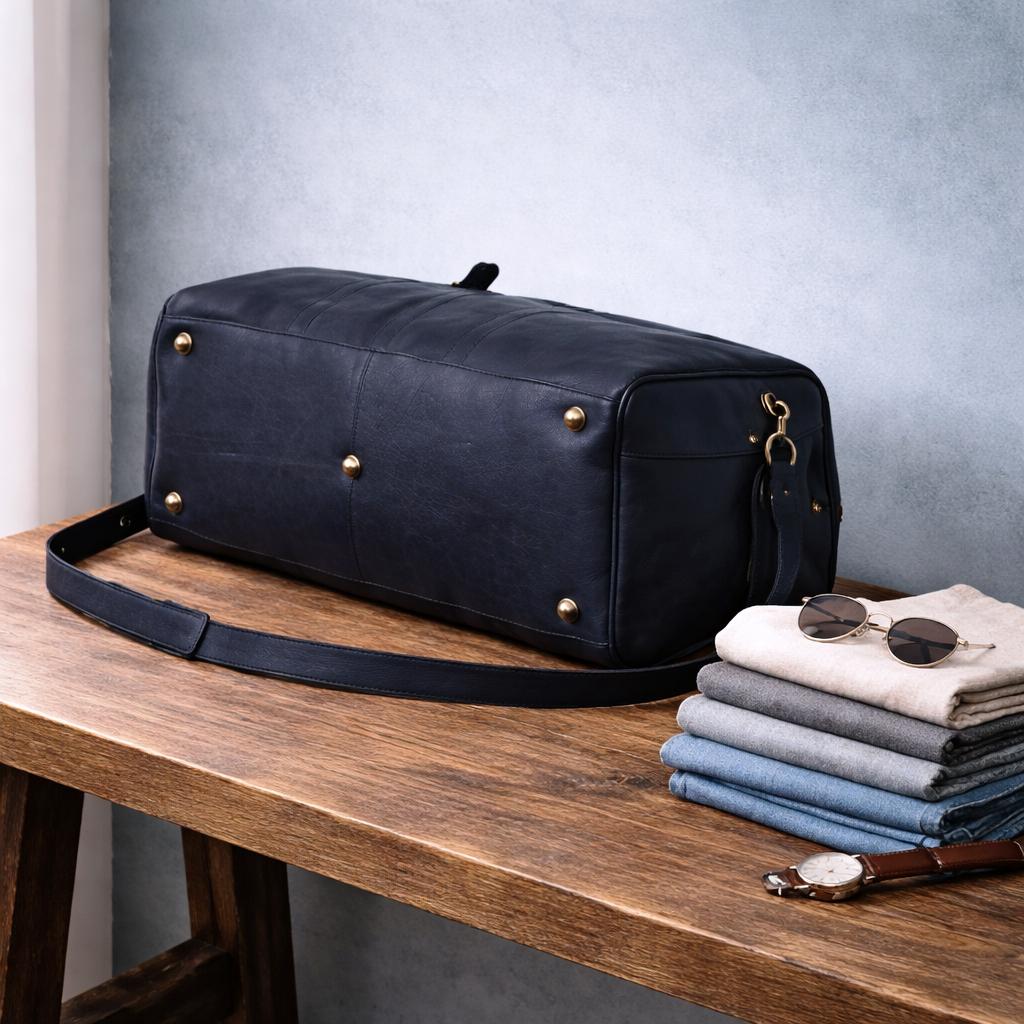 Black Leather Duffle Bag: Large Travel Carry-on