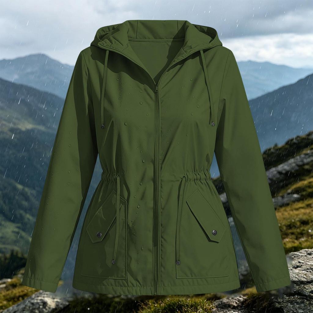 Women's Windbreaker Hooded Jacket with Zipper for Outdoor Hiking