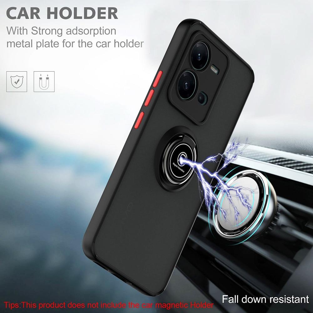 KEYSION Modische matte Hülle für VIVO V25 5G V25e, transparentes Silikon + PC-Ring-Ständer, stoßfeste Handyhülle für VIVO Y76 5G Y76S