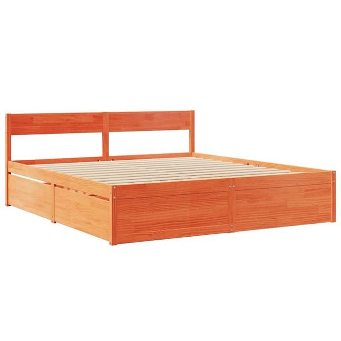 VidaXL Bed Frame with Drawers Wax Brown 180x200cm Solid Pine Wood, Bedroom Furniture, Slatted Base, Wooden Bed, 3282341