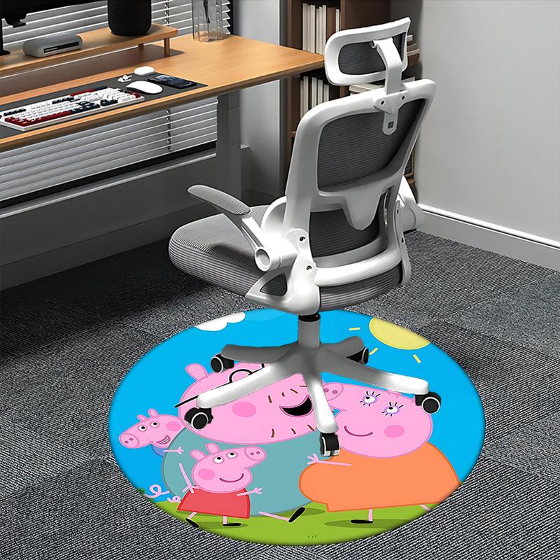 Tappeto Rotondo per Sedia Famiglia Peppa Pig - Carino Decoro Cartone Animato per la Casa
