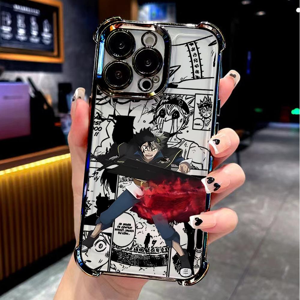 Anime Cool Black Clover Plating Phone Case For iPhone 16e 16 15 14 13 12 11 Pro Max X XR XSMax 7 8 6 Plus Anti-Fall Back Cover