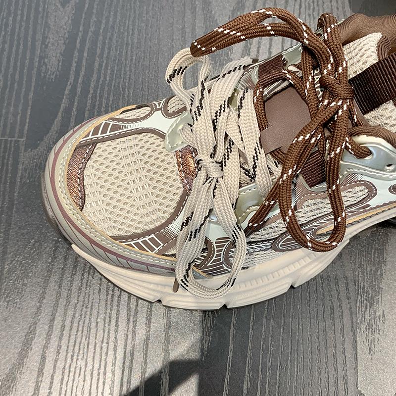 Fashion Women Sneakers Leather Mesh High Heels for Women Casual Lace Up Shoes Fashion Platform Shoes Trend 2025 Zapatos De Mujer