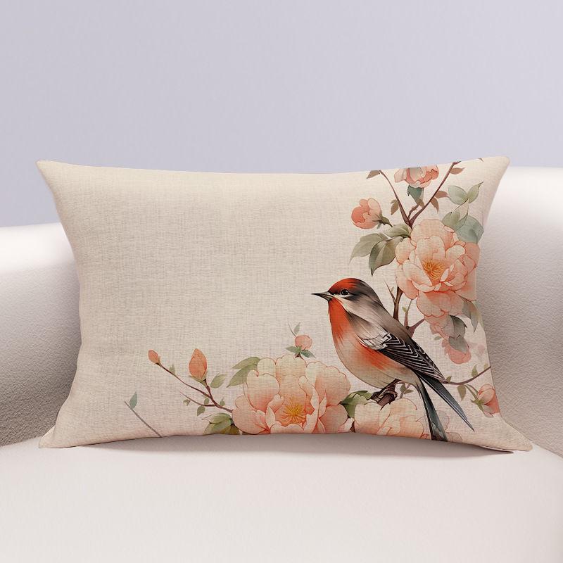 

Прямоугольная подушка с изображением цветов и птиц, двухсторонняя наволочка из хлопка и конопли, подушка для домашнего дивана 40*60