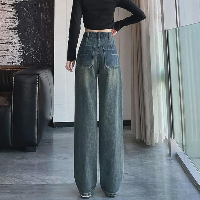 Cement Gray High Waist Wide Leg Jeans for Pear-Shaped Women