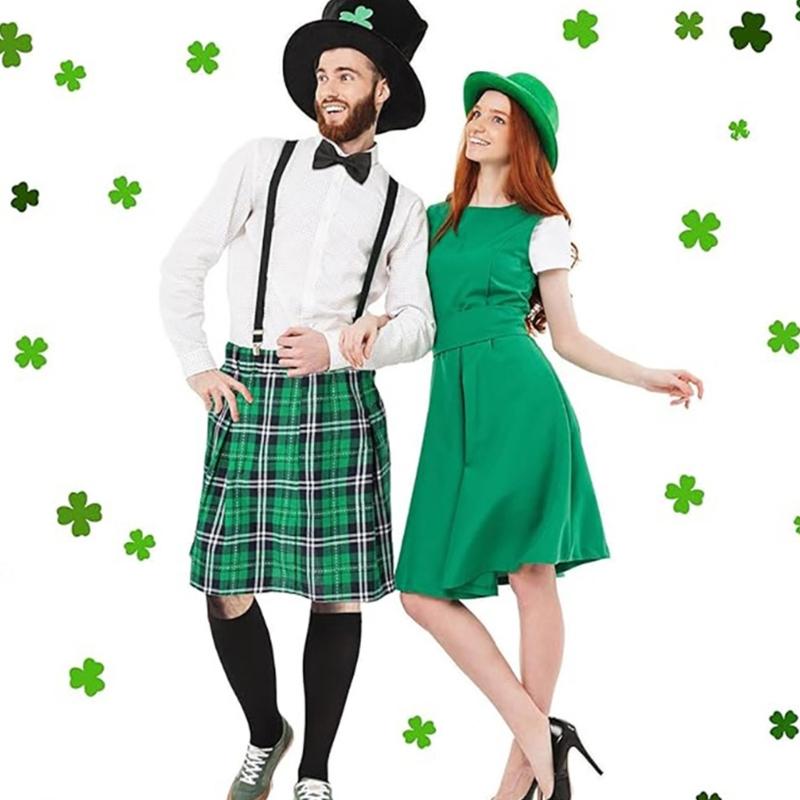 Green Leprechaun Hat Suspenders Striped Thigh High Socks Set Saint Patricks Day Costume Accessories Leprechaun Costume