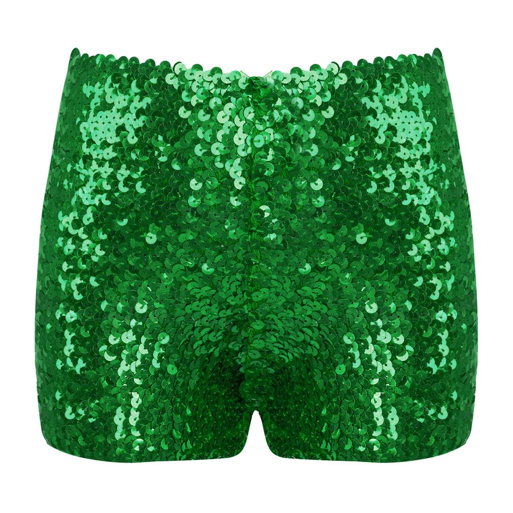 Kids Boys Girls Dance Shorts Shiny Sequins Solid Color Good Elastic Waist Stage Performance Athletic Wear