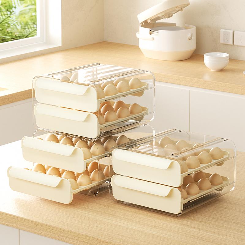 UFORU Egg Storage Box Kitchen Refrigerator Drawer Type Egg Carton Double Layer Egg Holder Crisper Box