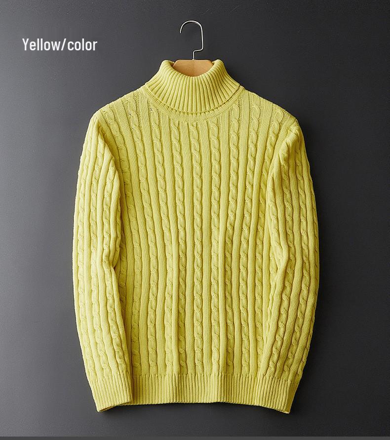 

Men s Korean Style Slim Fit High Neck Cable Knit Wool Sweater - Long Sleeve, Solid Color, Autumn/Winter. XL жовтий