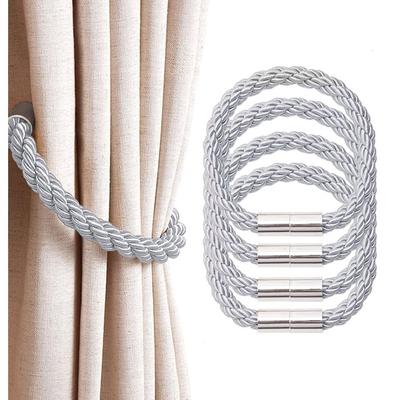 Modern Minimalist Magnetic Curtain Strap Hand Woven Textured Window Decoration Strap No Punching Strong Magnetic Buckle Gray 4PCS