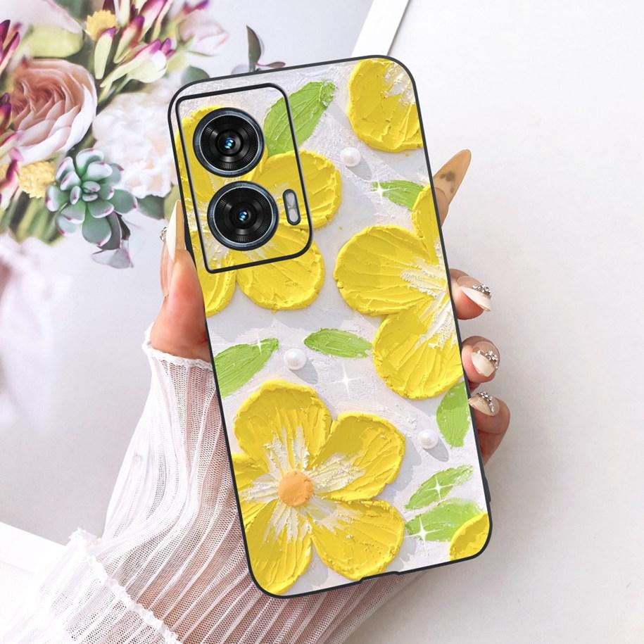 Hülle Für Motorola Edge 50 Fusion Cover XT2429-1 Beliebte Blume Weiche Schwarze Silikon Handyhüllen Für Motorola G96 5G MotoG96 Funda