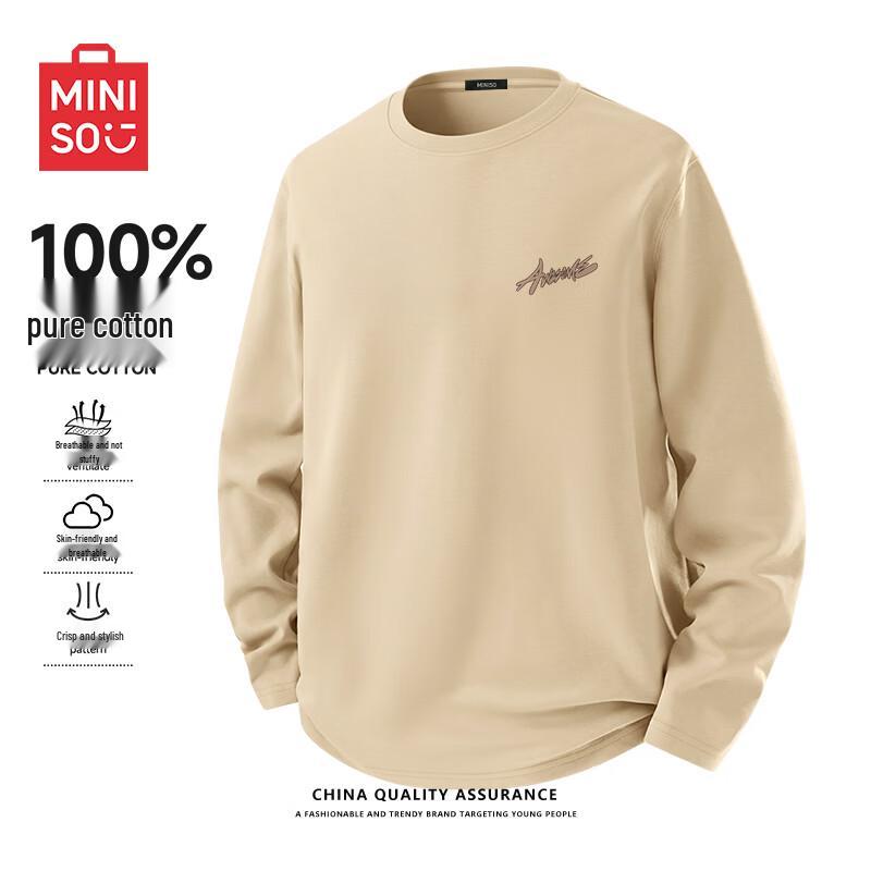 MINISO Men's Pure Cotton Long Sleeve T-Shirt with MK Graffiti Badge