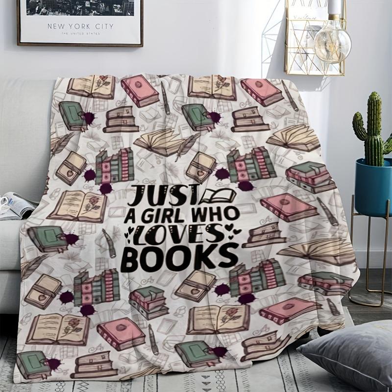 Cozy Warm Flannel Throw Blanket Just A Girl Who Loves Books Machine Washable Bookworm Gift Reading Nook Home Decor Blankets 75cmx90cm
