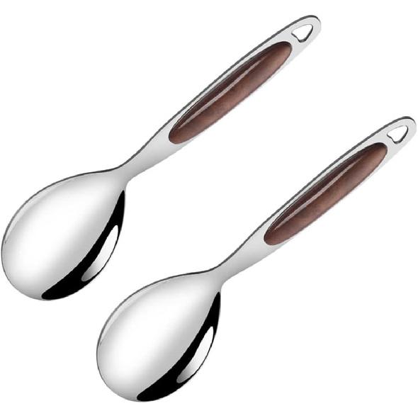KICHOUSE 2Pcs Stainless Steel Long Handle Serving Spoons Practical Food Serving Spoons for Buffets Salads and Western Cuisine and Elegant Design