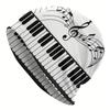 Piano Keyboard  Music Notes Skullies Beanie  Black  White Contrast Design Stretchy Snug Fit Winter Hat for Musicians Music