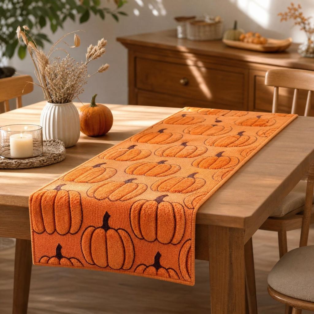 Halloween Pumpkin Embroidered Table Runner 183cm 33cm, Fall Table Decoration for Dining Table
