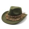 Retro Ethnic Style Tassel Felt Hat, Unisex Jazz Flat Brim Hat, British Wool Top Hat, Felt Hat