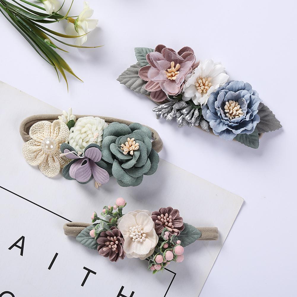 Artificial Flower Baby Headband Newborn Boy Girl Pearl Elastic Nylon Hair Band Child Photography Props Headwraps