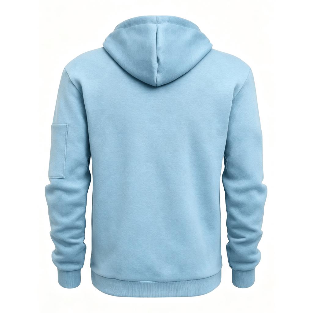 Sky blue Men's Half Zip Hoodie Solid Color Long Sleeve Pullover Sweatshirt Casual Outdoor Hooded Tops With Pocket Autumn Winter