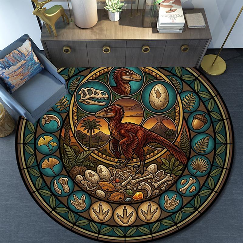Prehistoric Glass Round Area Rug Under Office Chairs Bedroom Living Room Home Decor