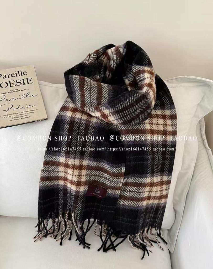 2025 New Year Red Plaid Faux Cashmere Scarf, Warm Shawl for Men and Women