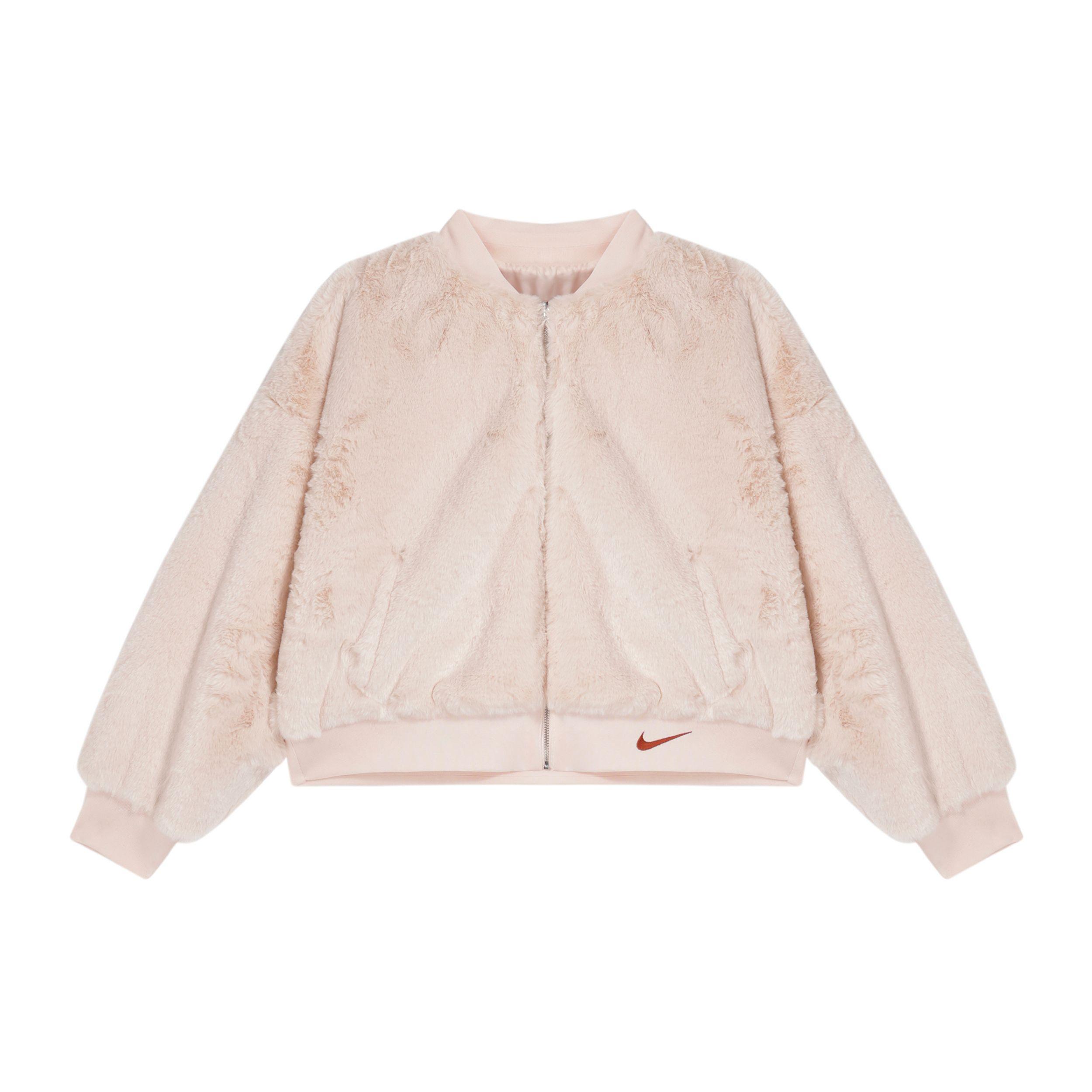 Nike Women s Sportswear Reversible Faux Fur Bomber Jacket Light Pink FB8693-838 M
