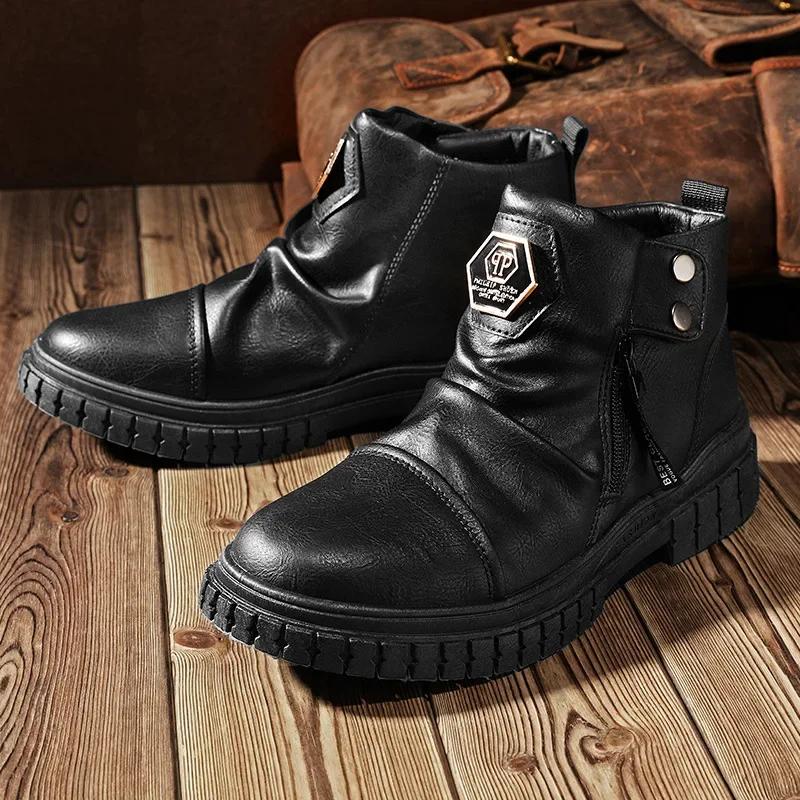 Mens Fashion Boots Stylish Shoes Boots for Men Men's Fashion Casual Male Leather Western Vintage Black Chelsea Masculino