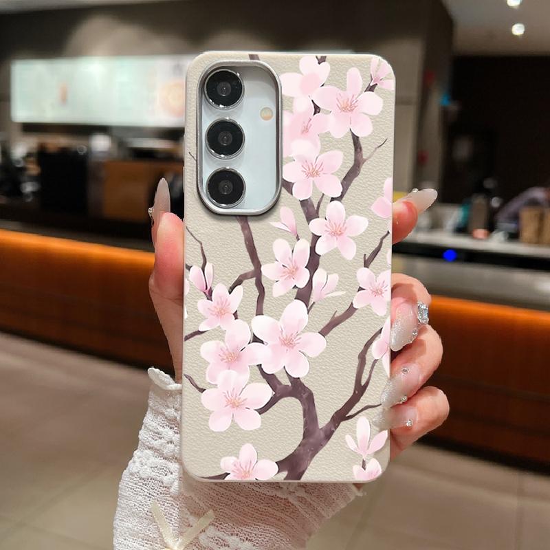 Hand-drawn Style Sakura Pattern Case For Samsung Galaxy S26 Ultra S25 Edge S24 Plus S23 S22 S21 FE A54 A15 A25 A35 A55 A16 A26 A36 A56 A17 A37 A57 5G