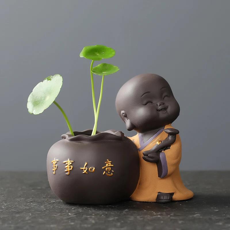 Creative Monk Tea Pet Ornaments, High-quality Nourishing Purple Clay Tea Table Tea Set Accessories, Hydroponic Vases Home Decor