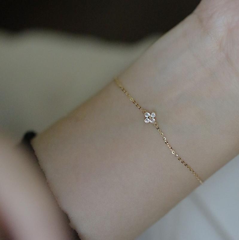 925 Sterling Silver Exquisite Lucky Flower CZ Link Chain Stackable Sweet Bracelet For Women Daily Fine Jewelry