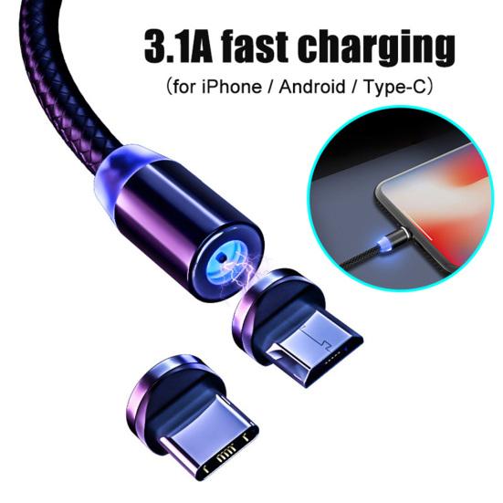 1/2m 3.1A Micro USB Type-C Magnetic Fast Charging Data Cable for Android iPhone
