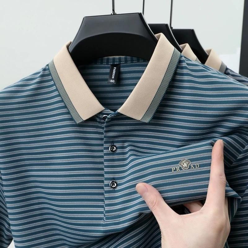 Ice Silk Men's New Polo Shirt Premium Luxury Cool Fabric Business Casual Golf Slim Fit Blouse Collar T-shirt Summer