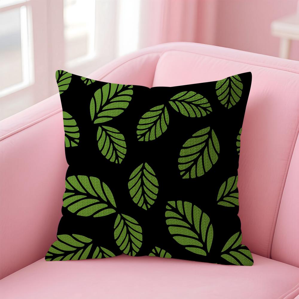 Leaves INS Cushion Cover Natural Linen Pillow Case DoubleSided Print Decorative Sofa Pillowcase Home Decor Gift