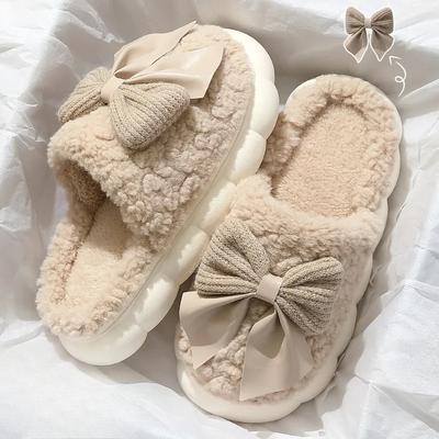 Schleifenschuhe, Neue Baumwollschuhe, Warme Baumwollpantoffeln für drinnen