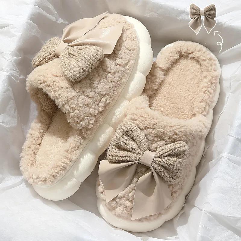 Bow Shoes, New Cotton Shoes, Indoor Warm Cotton Slippers