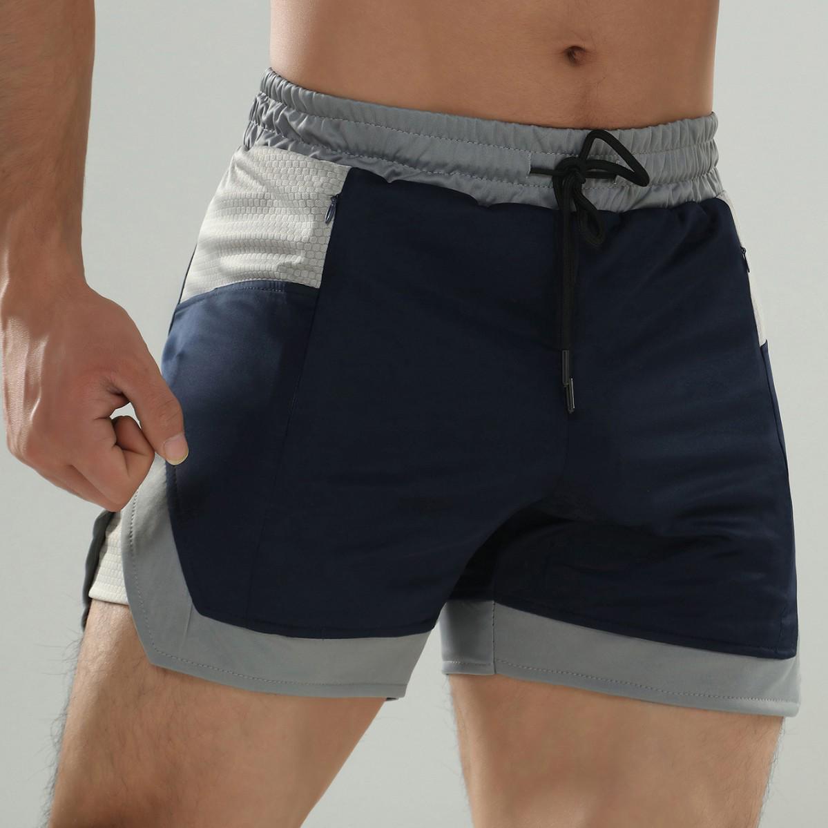 

Men s Summer Quick-Dry 2-in-1 Fitness Running Shorts 2XL темно-синього кольору