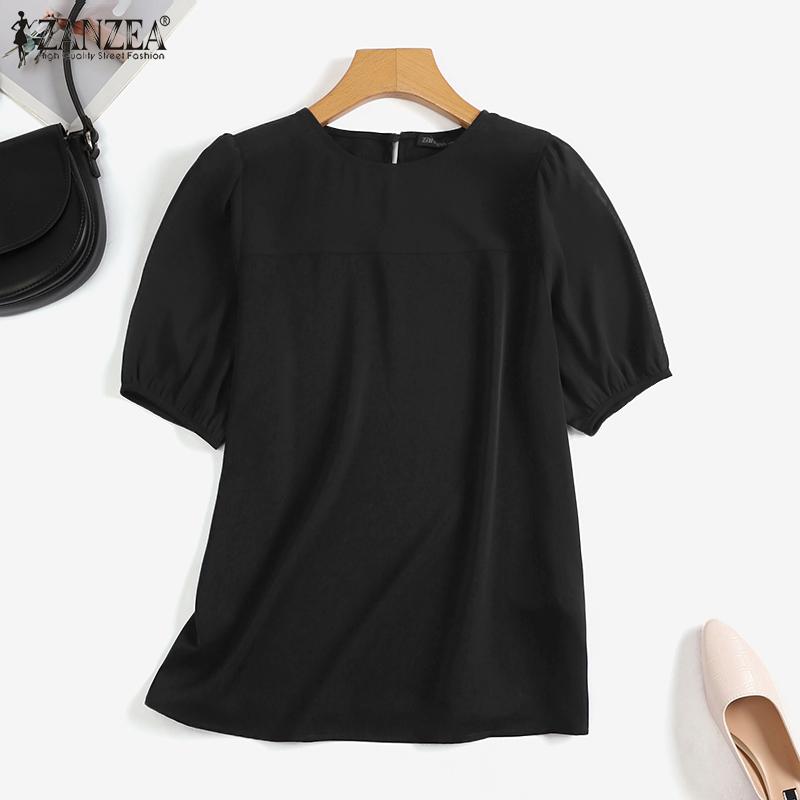 

ZANZEA Женская повседневная летняя блузка с круглым вырезом и короткими рукавами